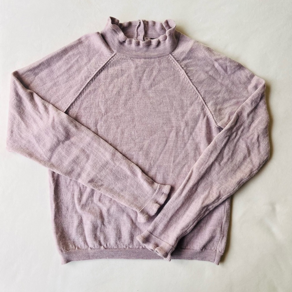 Free People Lavender Ruffle Mock Neck Sweater